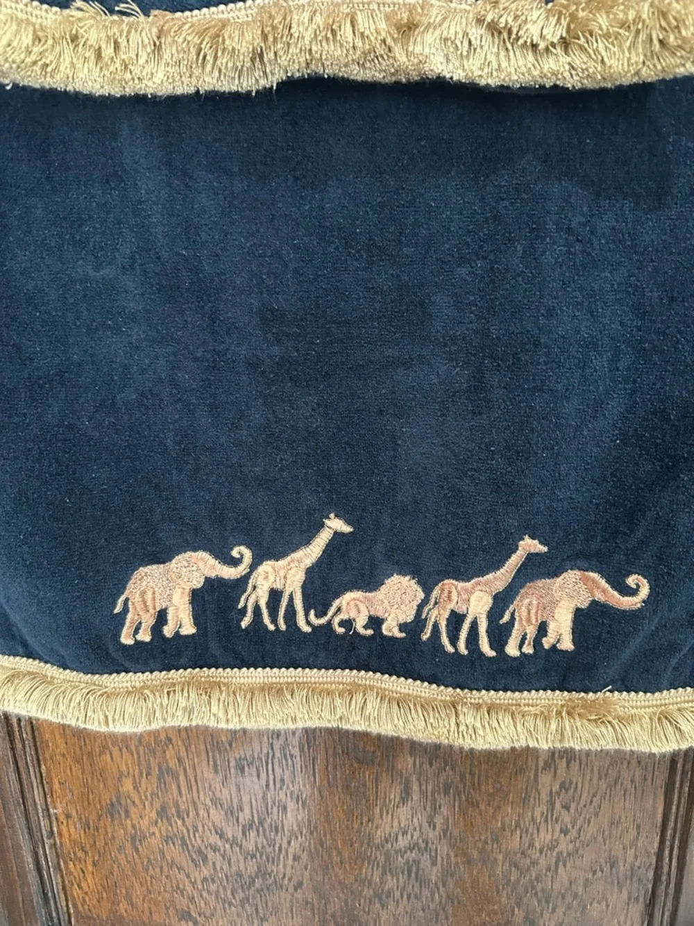 Avanti Navy Blue Embroidered Hand Towels with Gold Fringe